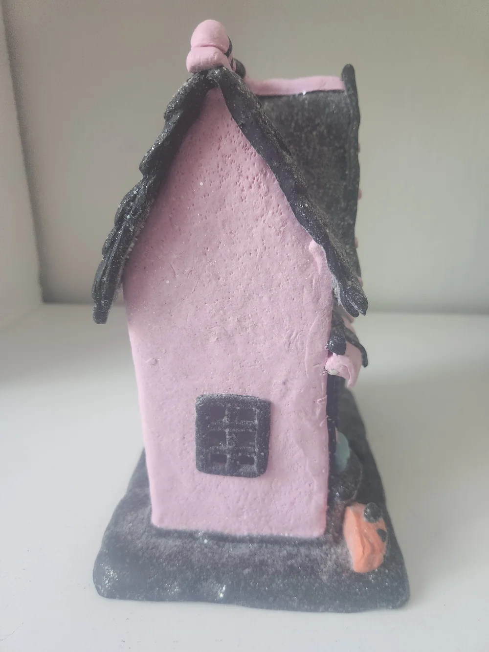 Pink & Black Light Up Halloween Haunted Gingerbread House Figuine